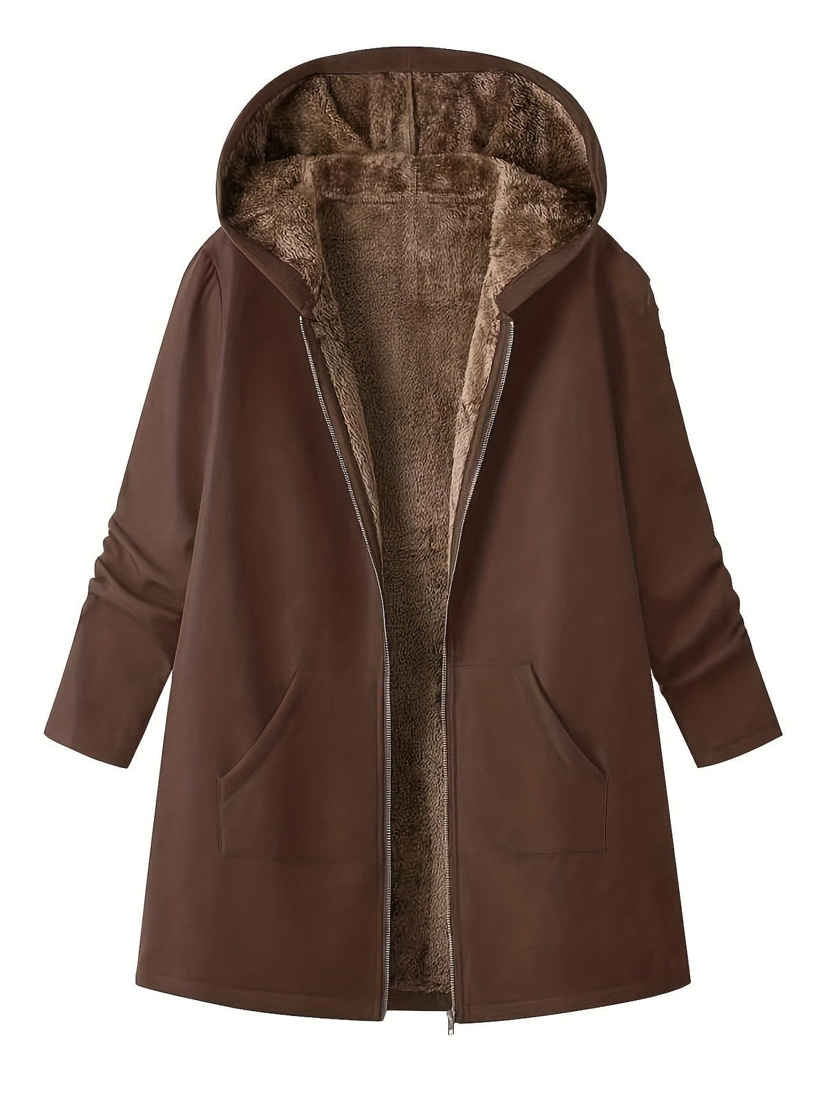 Clover Fleece Lined Hooded Longline Winter Coat_8