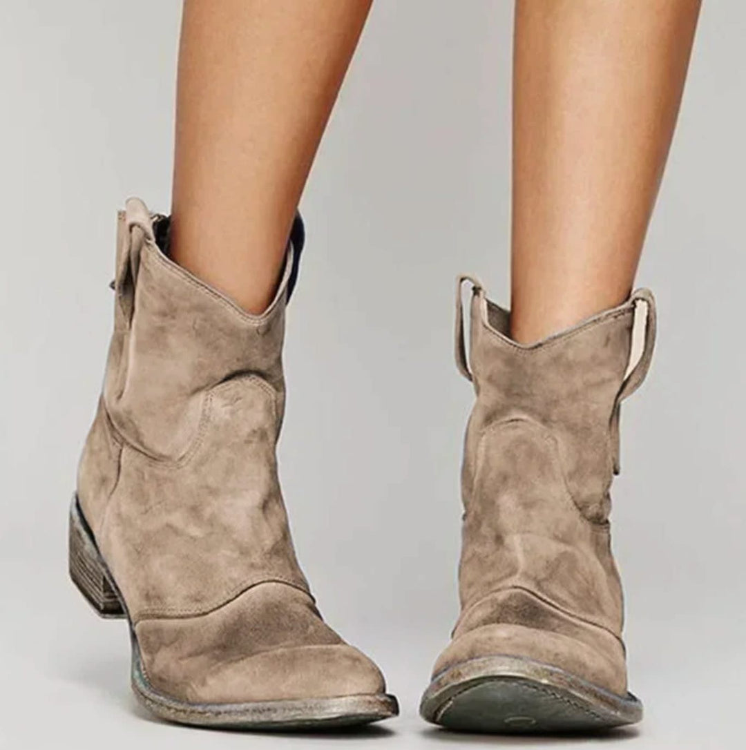 Dorothea Slouch Suede Western Ankle Boots