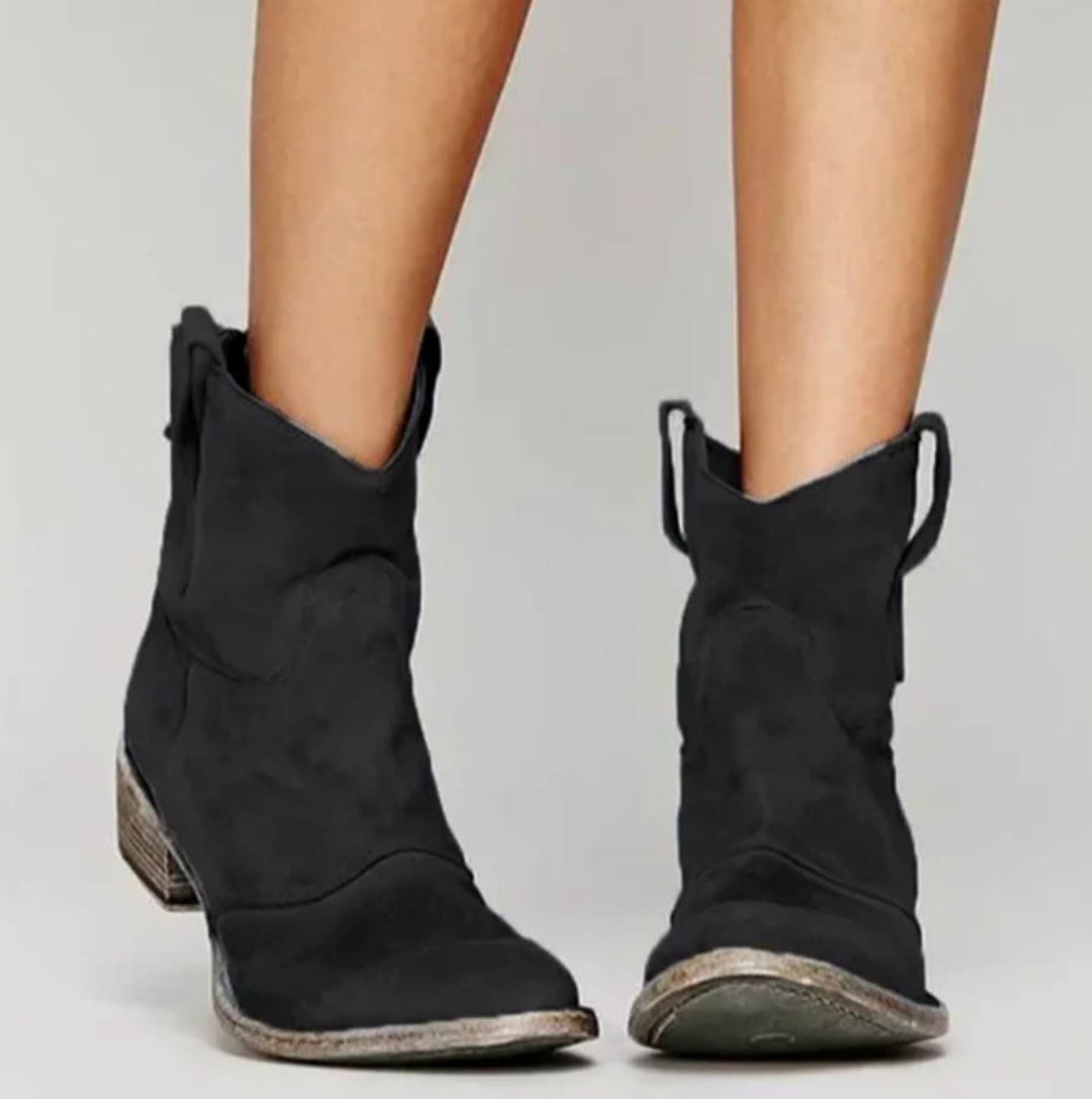Dorothea Slouch Suede Western Ankle Boots