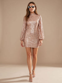 Simone Sequin Puff Sleeve Christmas Party Mini Dress