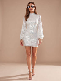 Simone Sequin Puff Sleeve Christmas Party Mini Dress