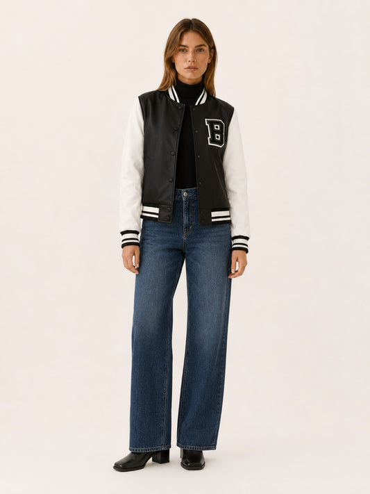 Winifred Contrast Sleeve Varsity Bomber Jacket_1