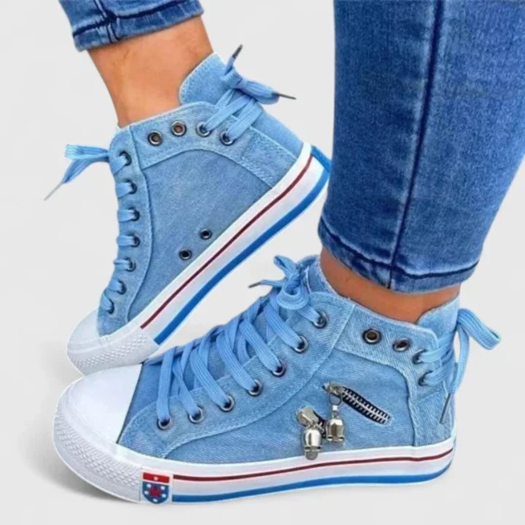 Tova Denim High Top Trainers with Zip_1