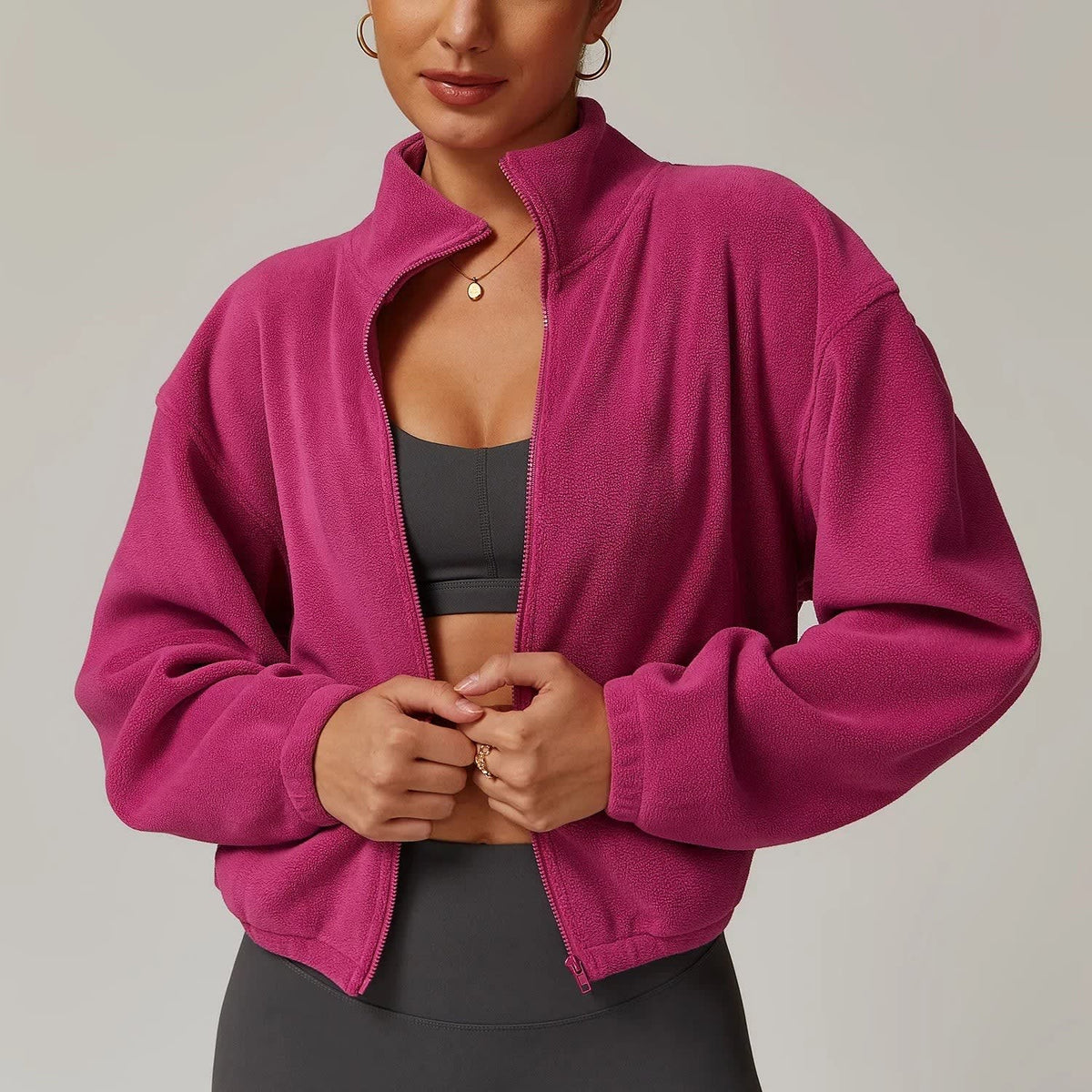 Elke Cropped Zip Up Fleece Jacket_2