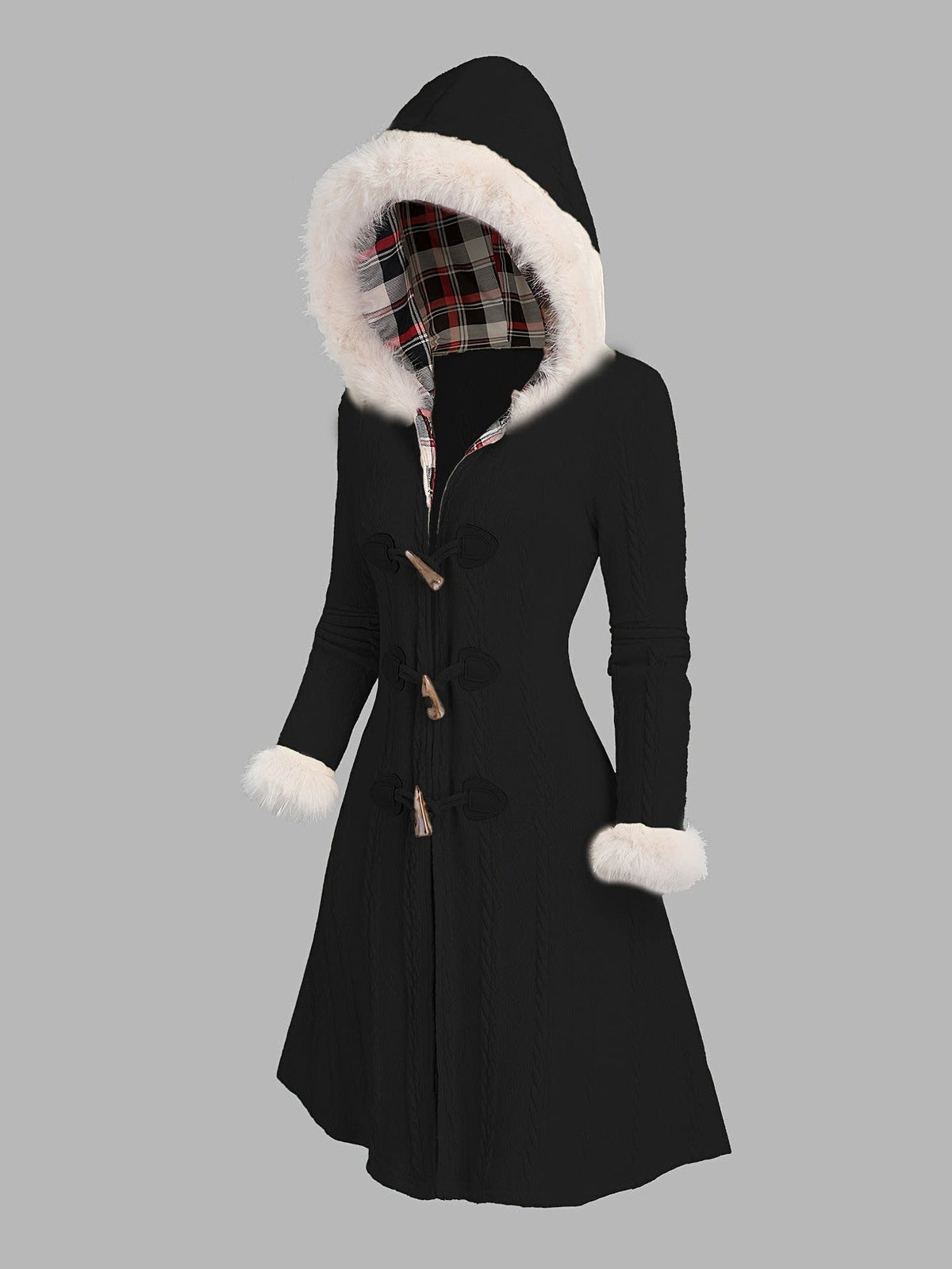 Alina Faux Fur Trim Hooded Duffle Coat_2