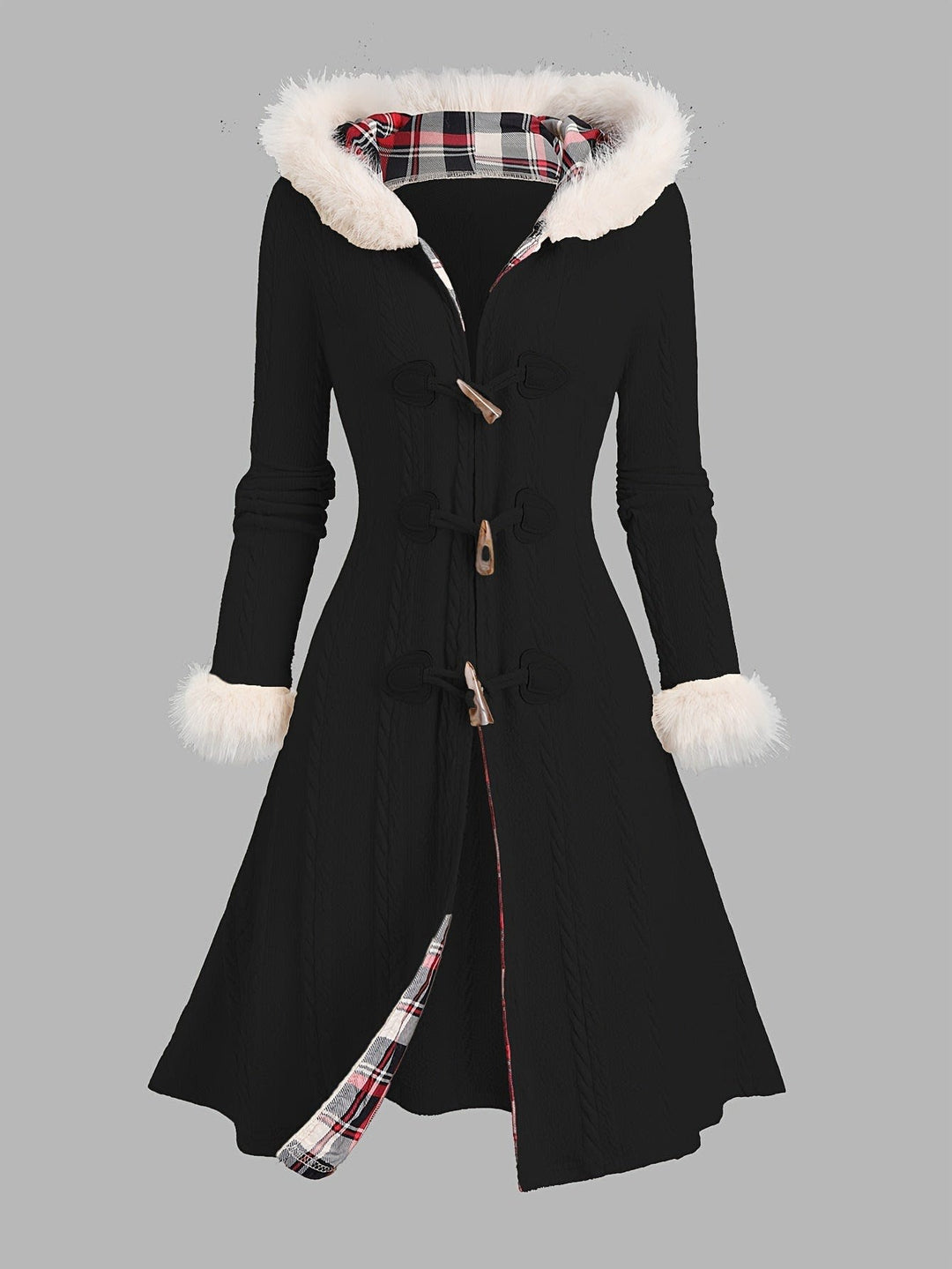 Alina Faux Fur Trim Hooded Duffle Coat