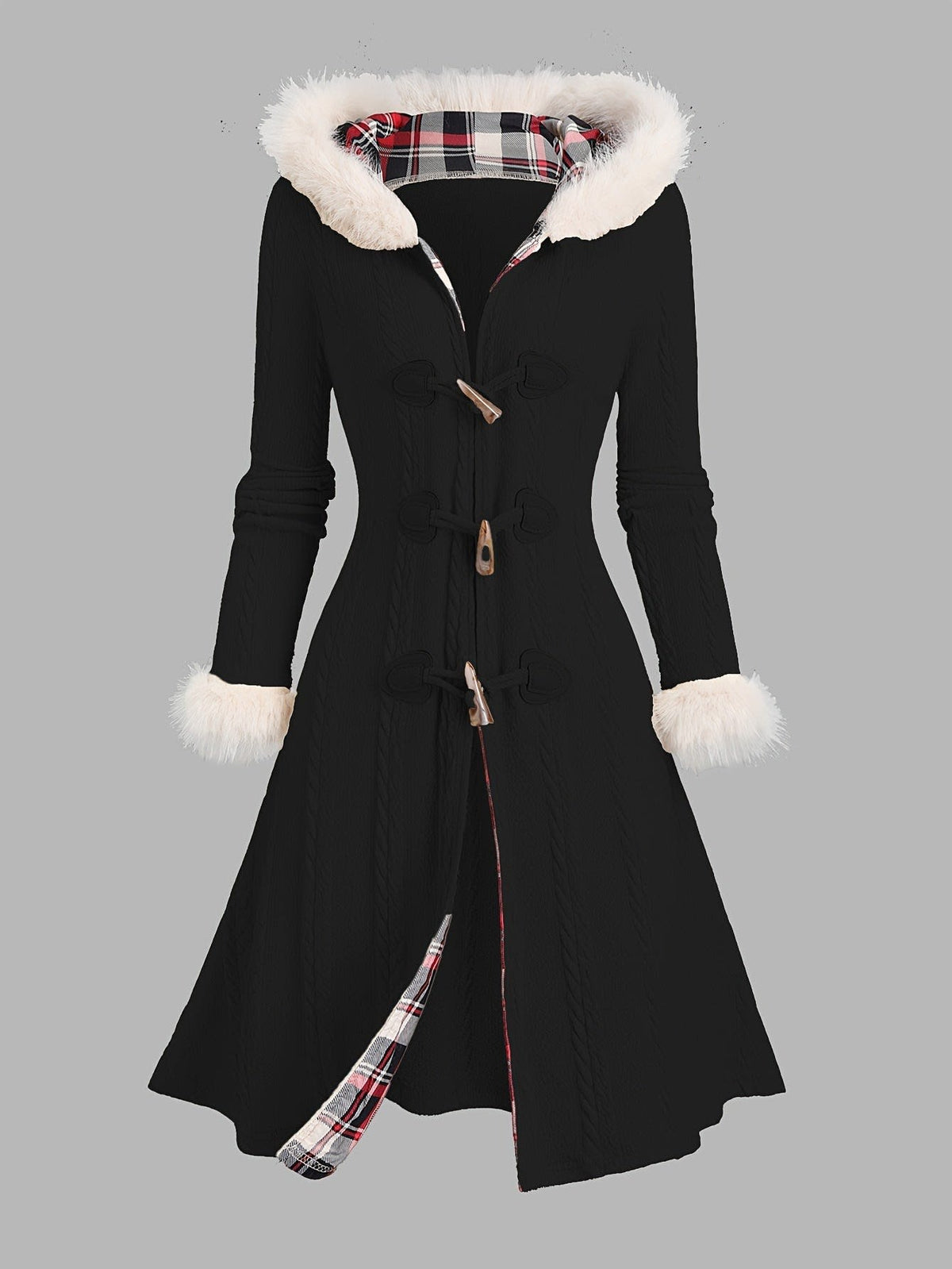 Alina Faux Fur Trim Hooded Duffle Coat_4