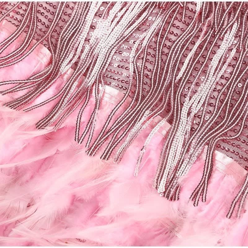 Linnea Feather Hem Fringe Sequin Dress_6