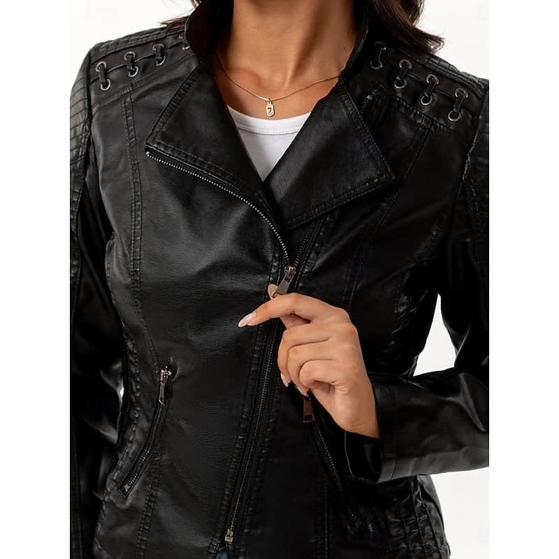 Zelda Studded Shoulder Faux Leather Jacket