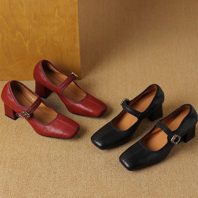 Ilana Square Toe Mary Jane Block Heels