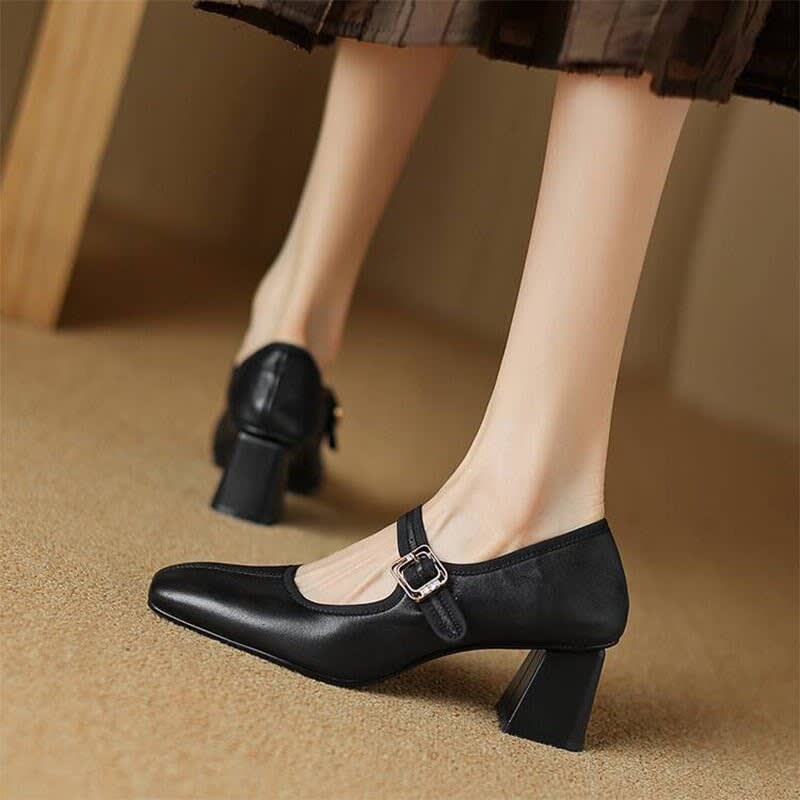 Ilana Square Toe Mary Jane Block Heels