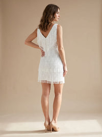 Luella Fitted Sequin Fringe Christmas Party Mini Dress