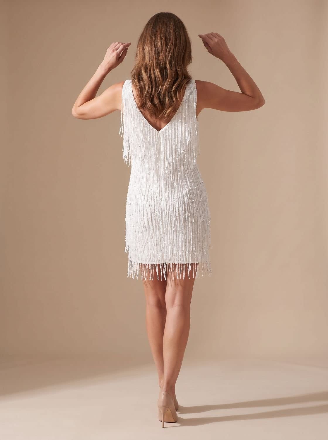 Luella Fitted Sequin Fringe Christmas Party Mini Dress_7