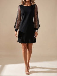 Kiara Sequin Sleeve Round Neck Cocktail Mini Dress