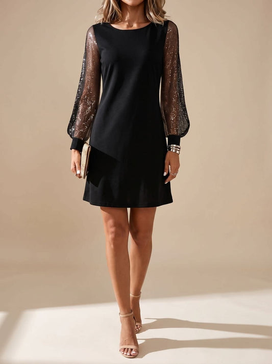 Kiara Sequin Sleeve Round Neck Cocktail Mini Dress_1