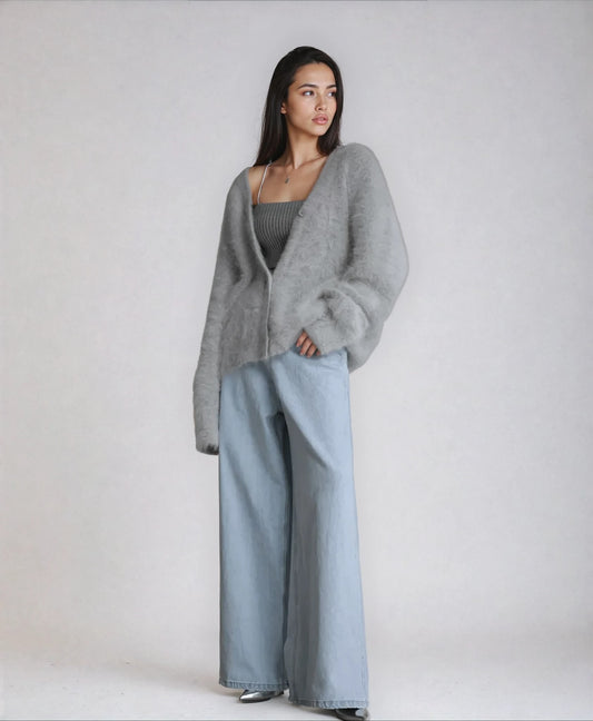 Fern Brushed Halo V-Neck Slouchy Cardigan_1