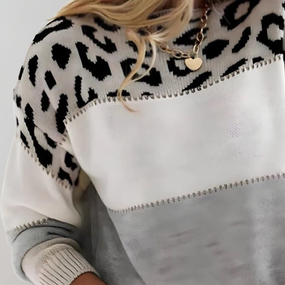 Elowen Leopard Print Color Block Knitted Jumper