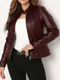 Yvette Stand Collar Faux Leather Jacket