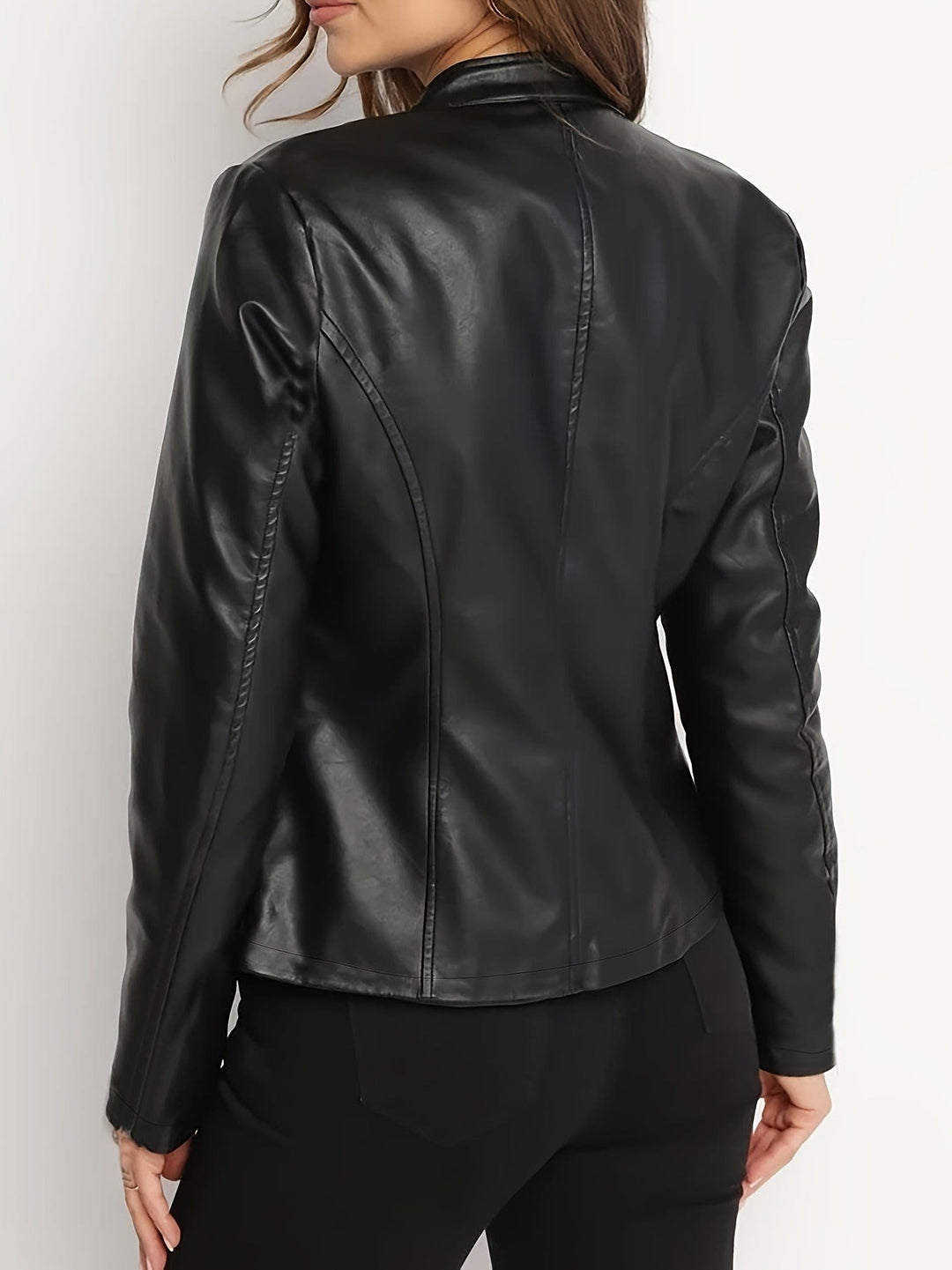 Yvette Stand Collar Faux Leather Jacket
