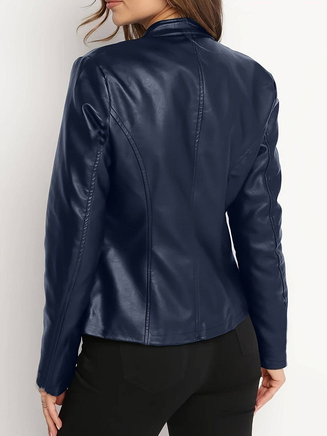 Yvette Stand Collar Faux Leather Jacket