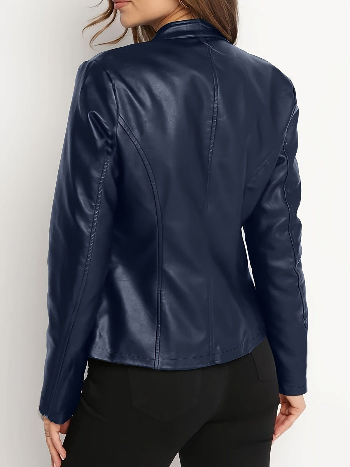 Yvette Stand Collar Faux Leather Jacket_9