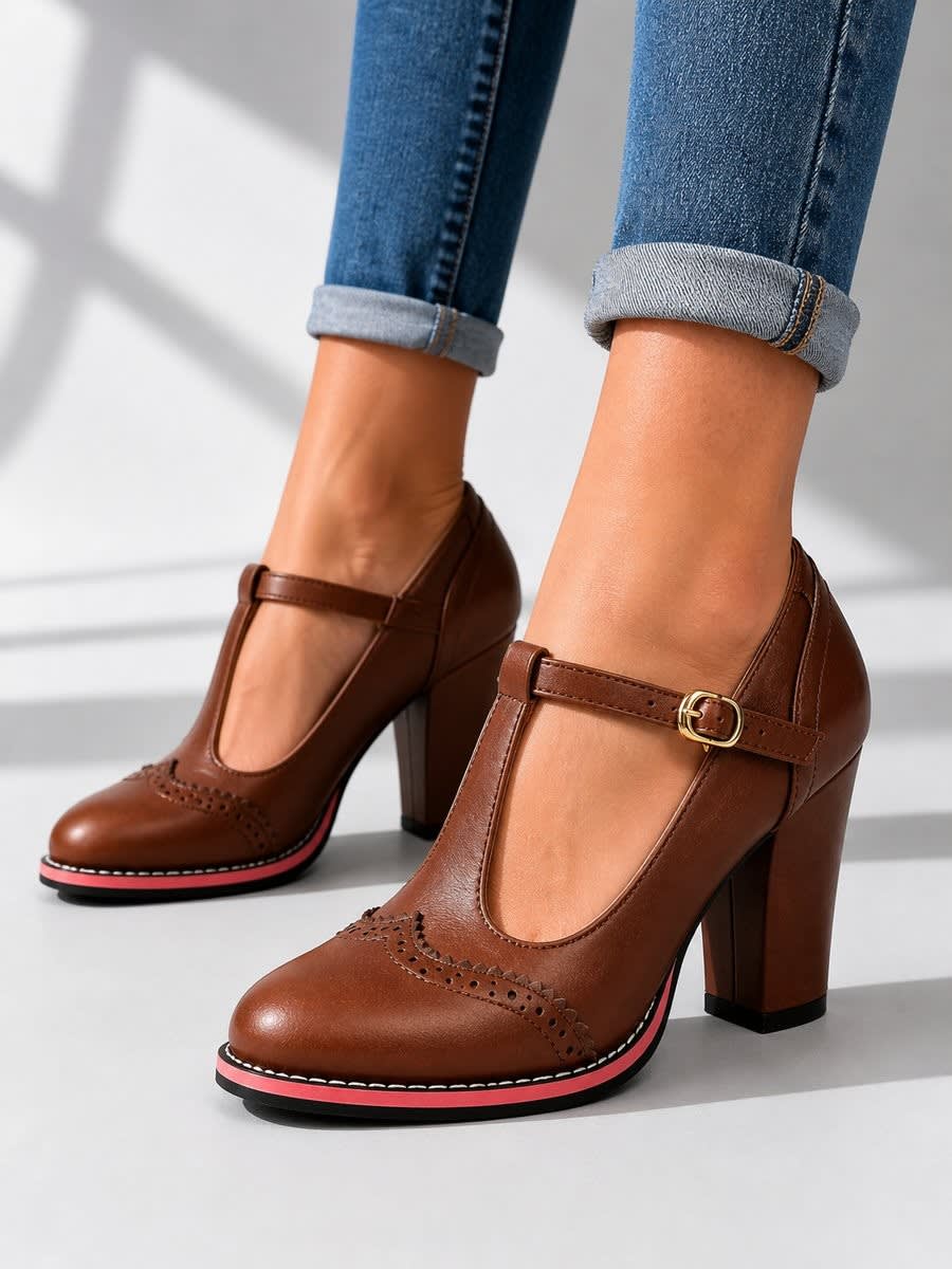 Uma Brogue T-Bar Block Heels_1