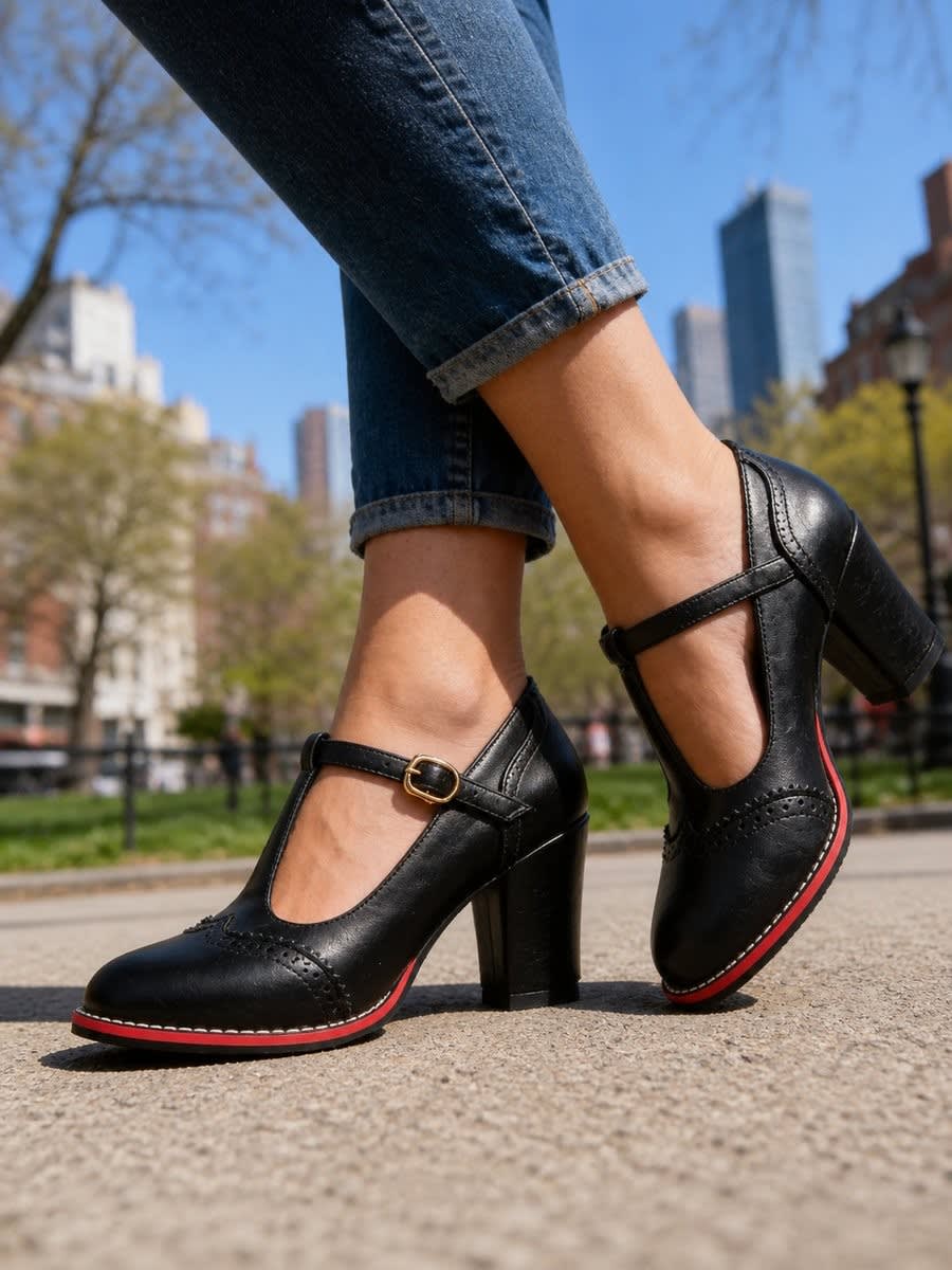 Uma Brogue T-Bar Block Heels_5